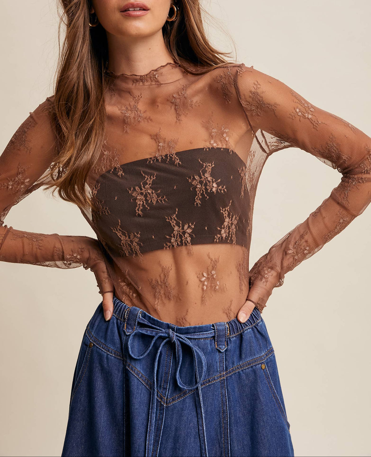 Sheer Lace Top - Mocha