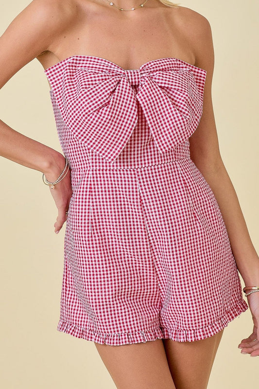 Strapless Gingham Romper