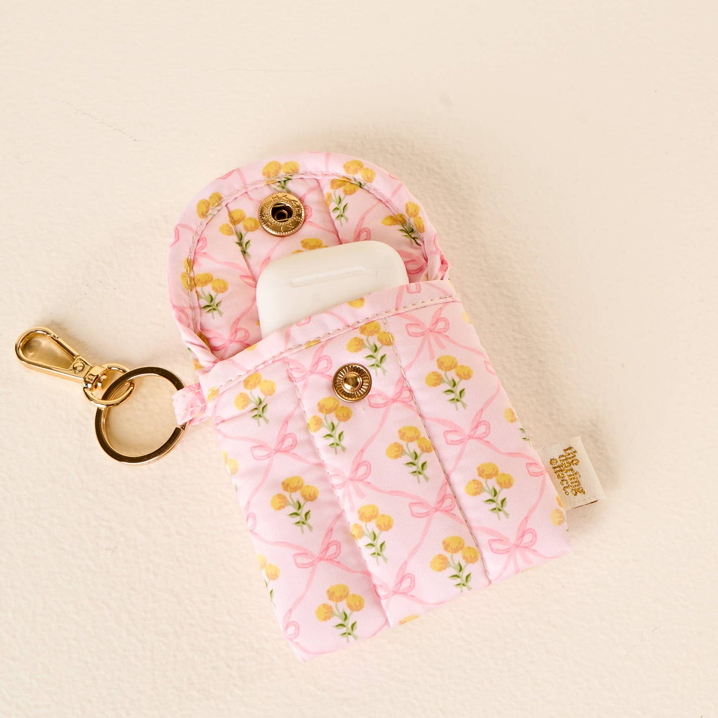 Blush Floral Puffy Earbud Case Keychain