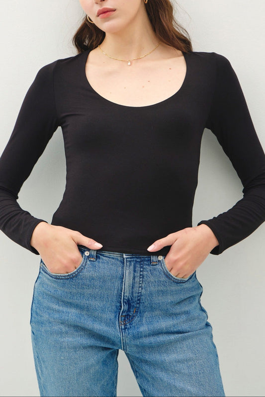 Black Long-Sleeve Jersey Top