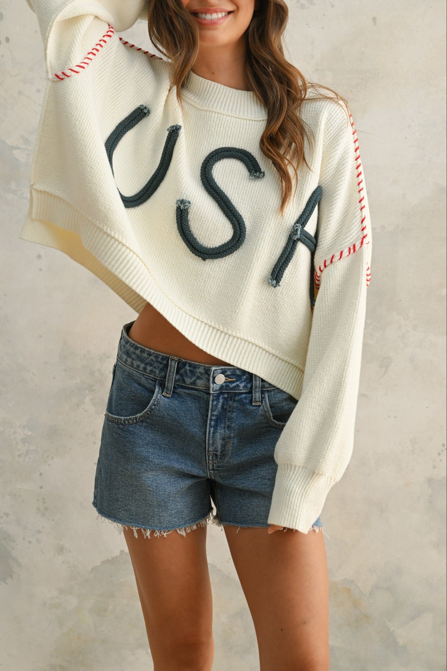 USA Rope Letter Sweater