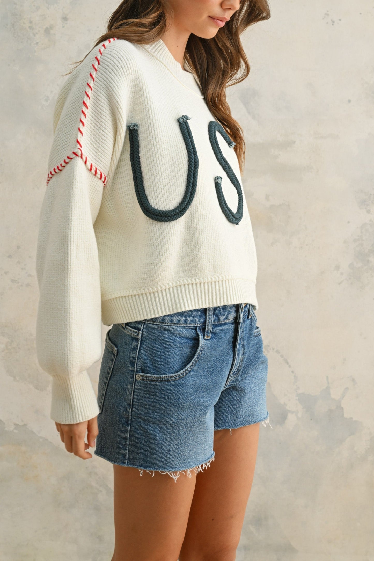 USA Rope Letter Sweater