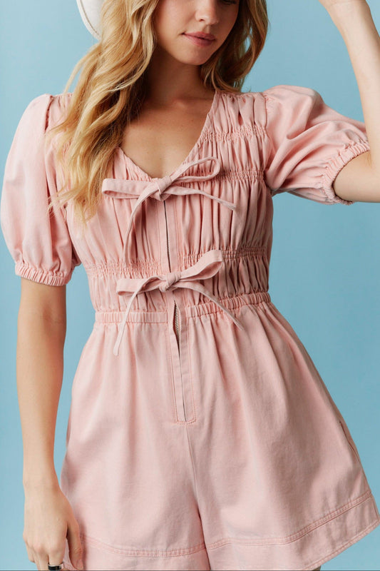 Puff Sleeve Denim Romper