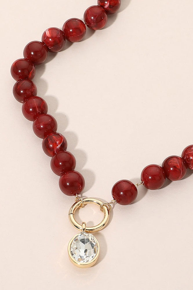 Teardrop Beaded Necklace - Red