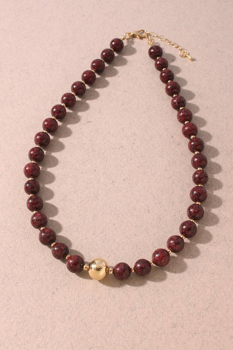 Round Resin Necklace - Burgundy