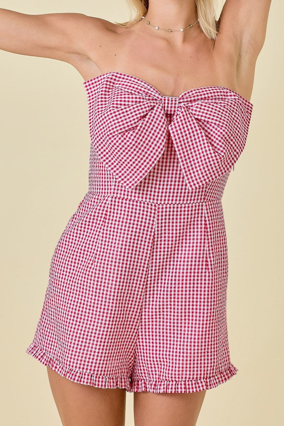 Strapless Gingham Romper