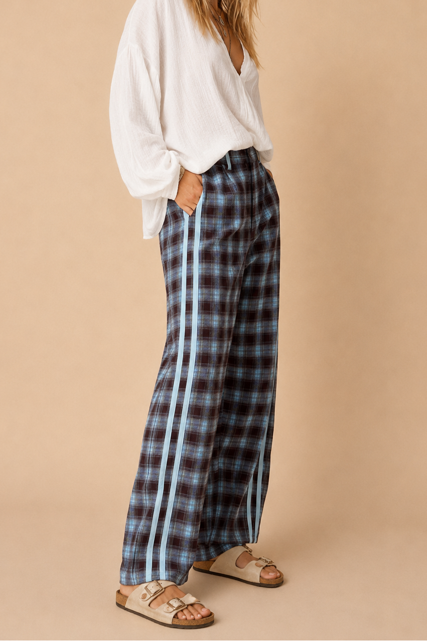 Plaid Pattern Barrel Pants