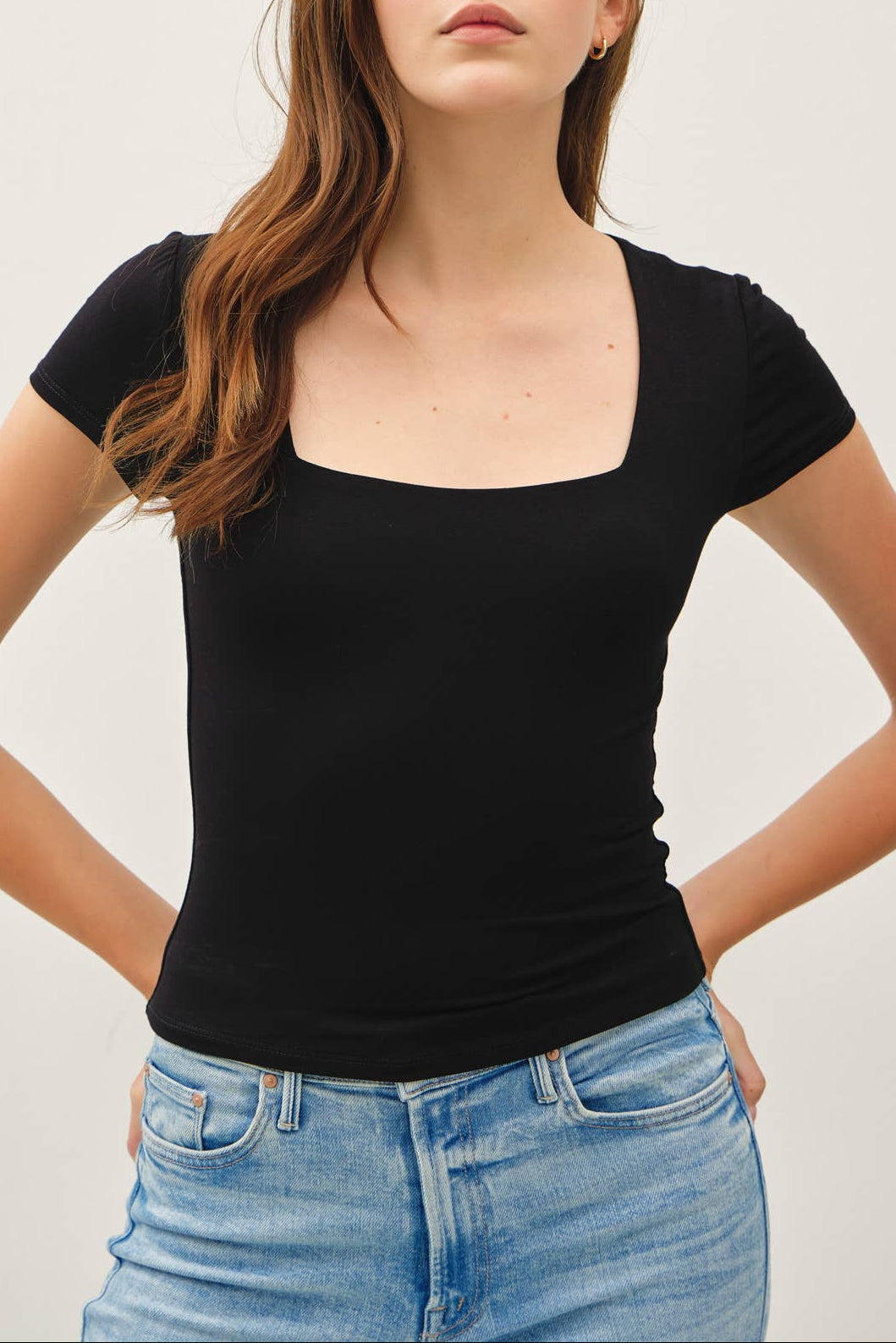 Basic Square Neck Tee - Black