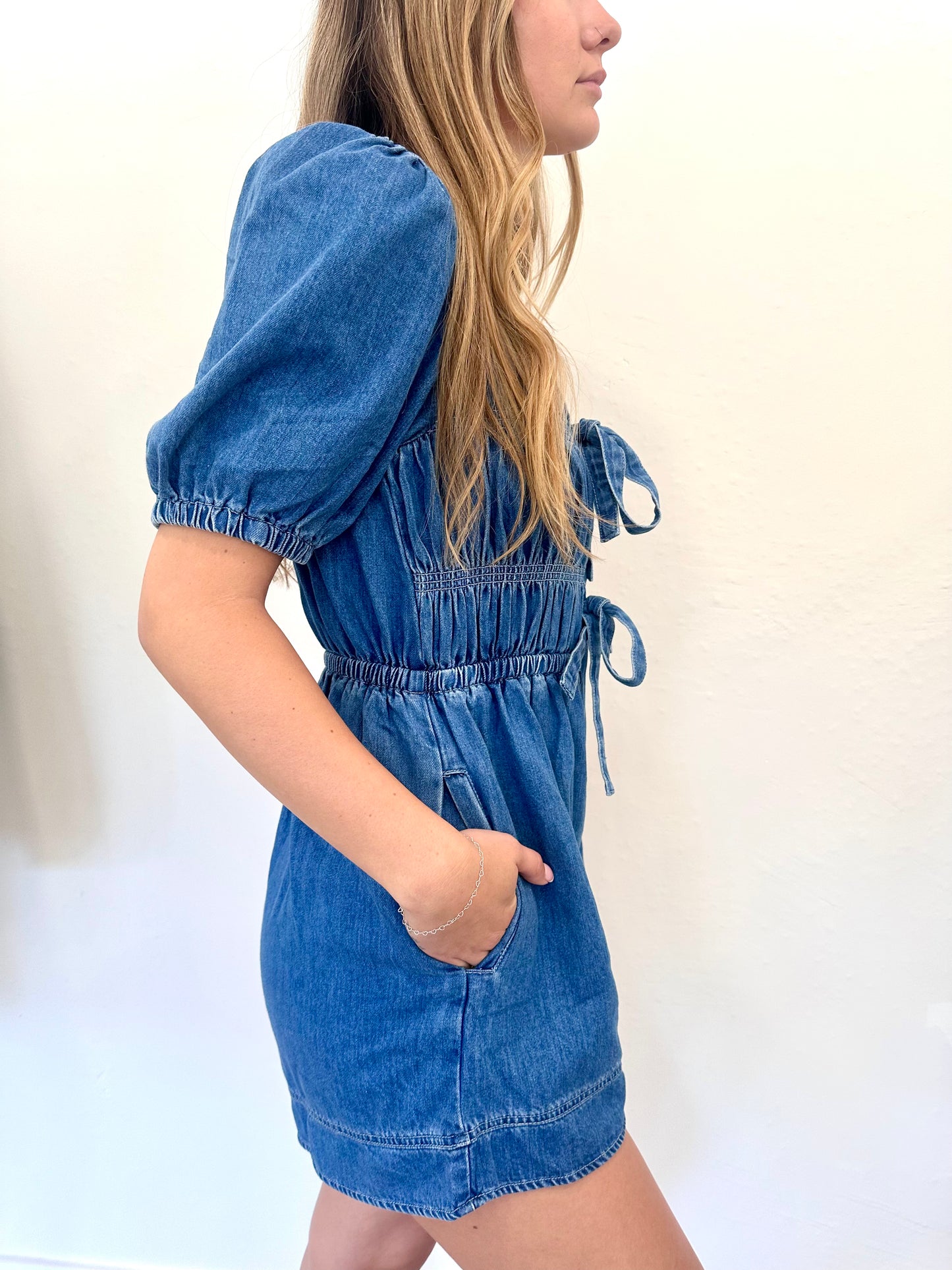 Puff Sleeve Denim Romper