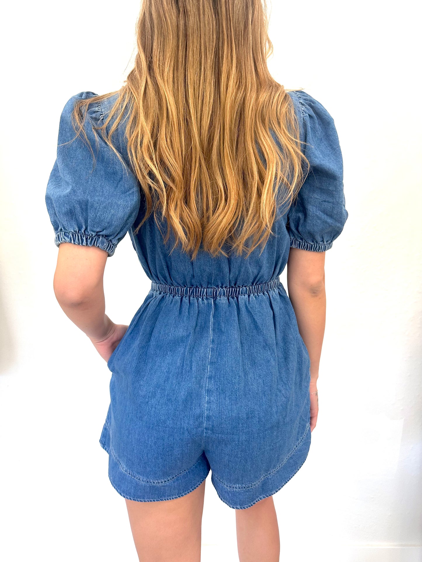 Puff Sleeve Denim Romper
