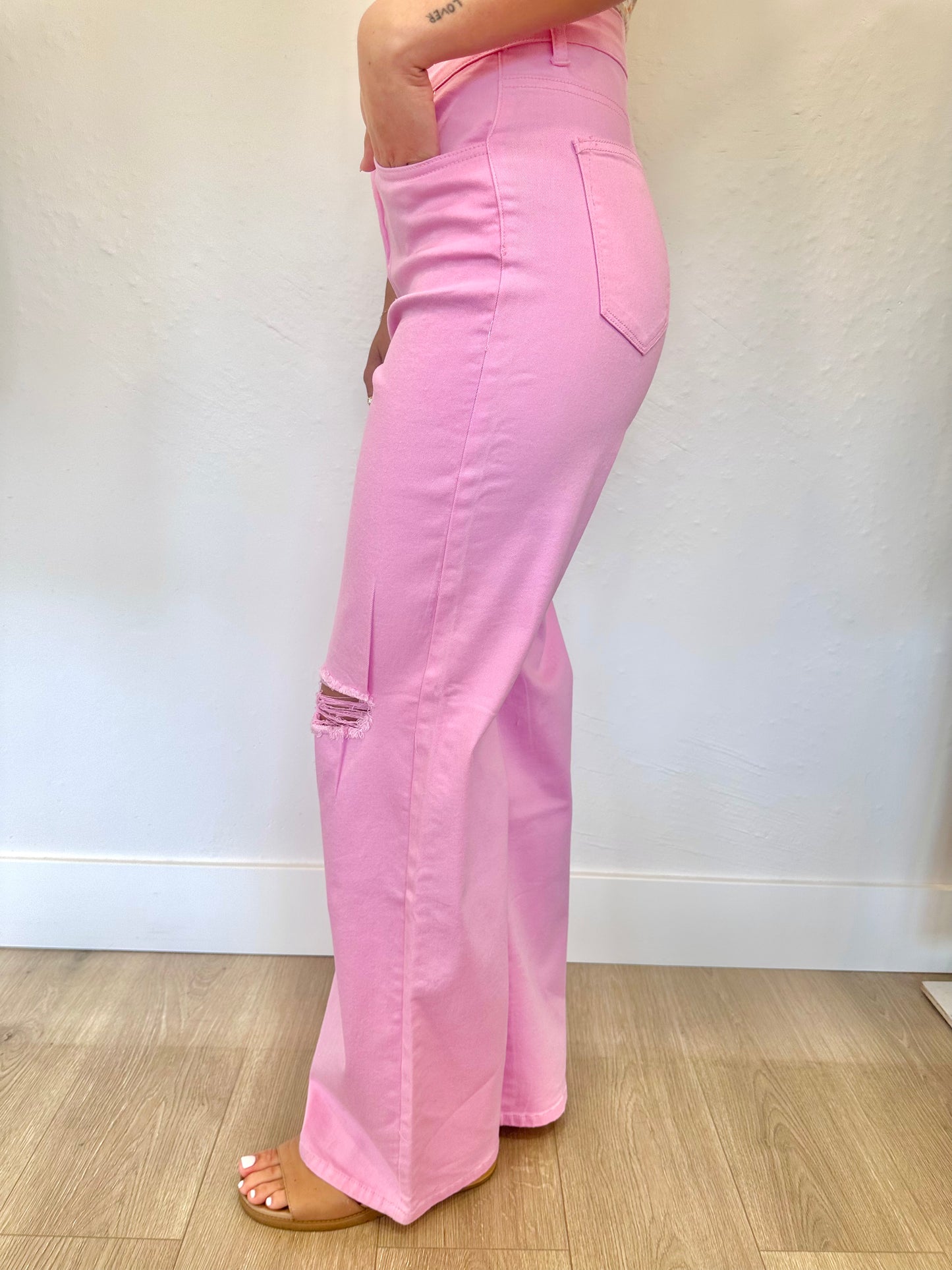 Pink Wide Leg Jeans