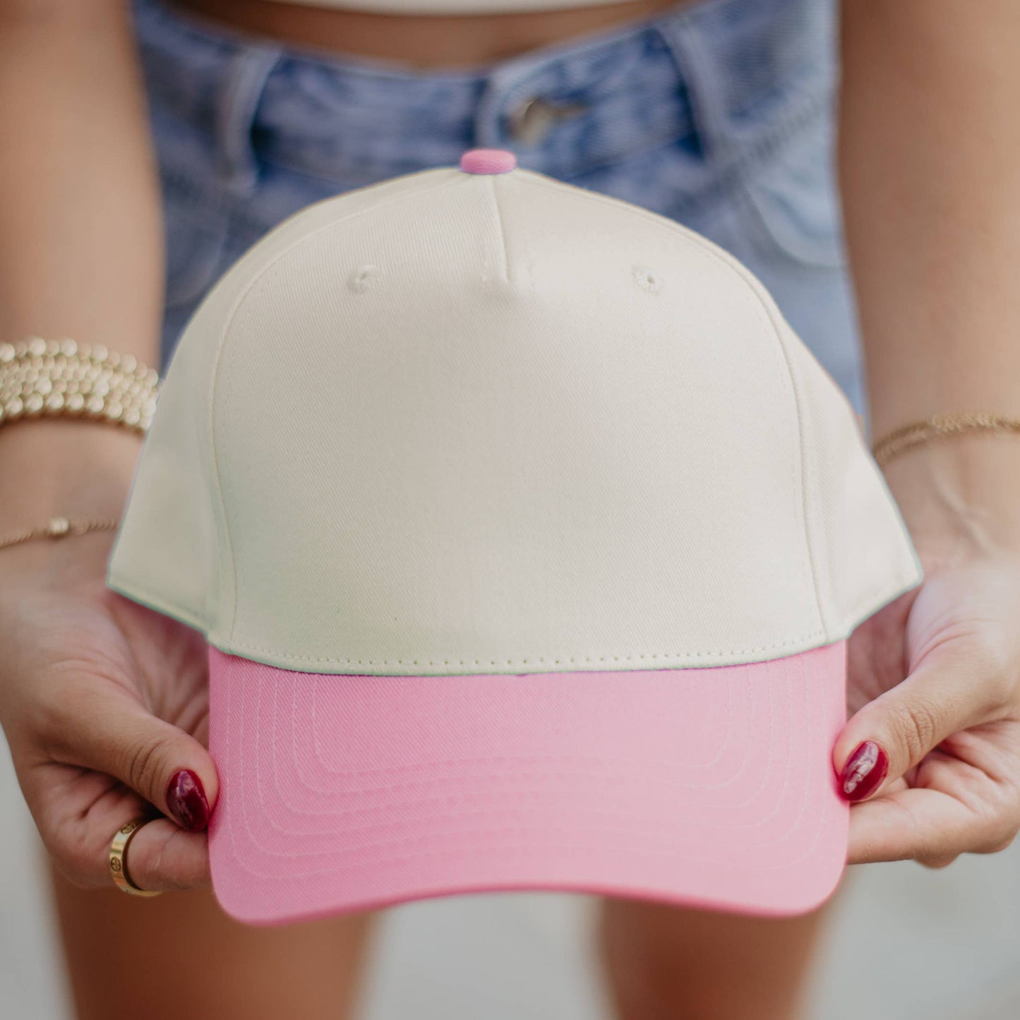 Pink + Tan Canvas Trucker