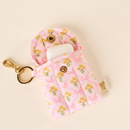 Blush Floral Puffy Earbud Case Keychain