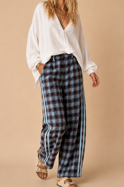 Plaid Pattern Barrel Pants