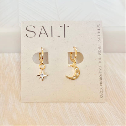 Star & Moon Huggie Hoops