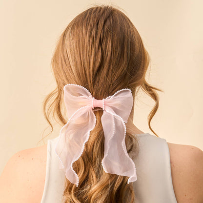 Sheer Pink Pearl Hair Bow