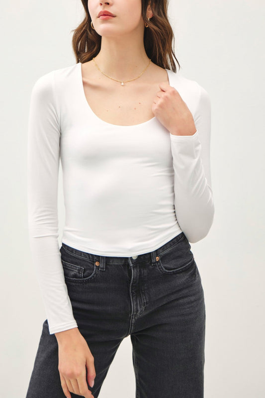 White Long-Sleeve Jersey Top