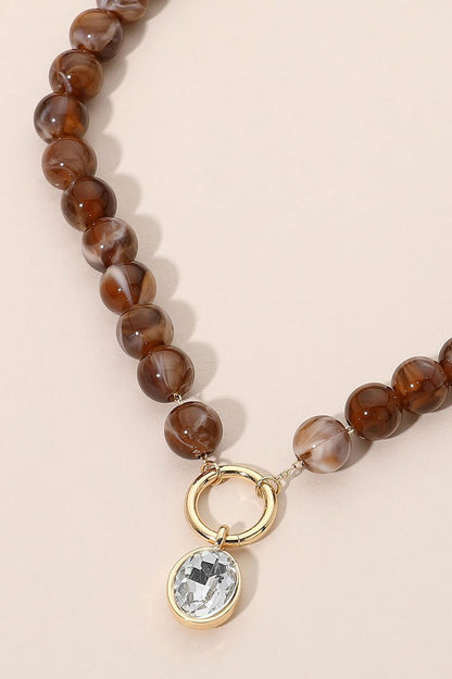 Teardrop Beaded Necklace - Brown