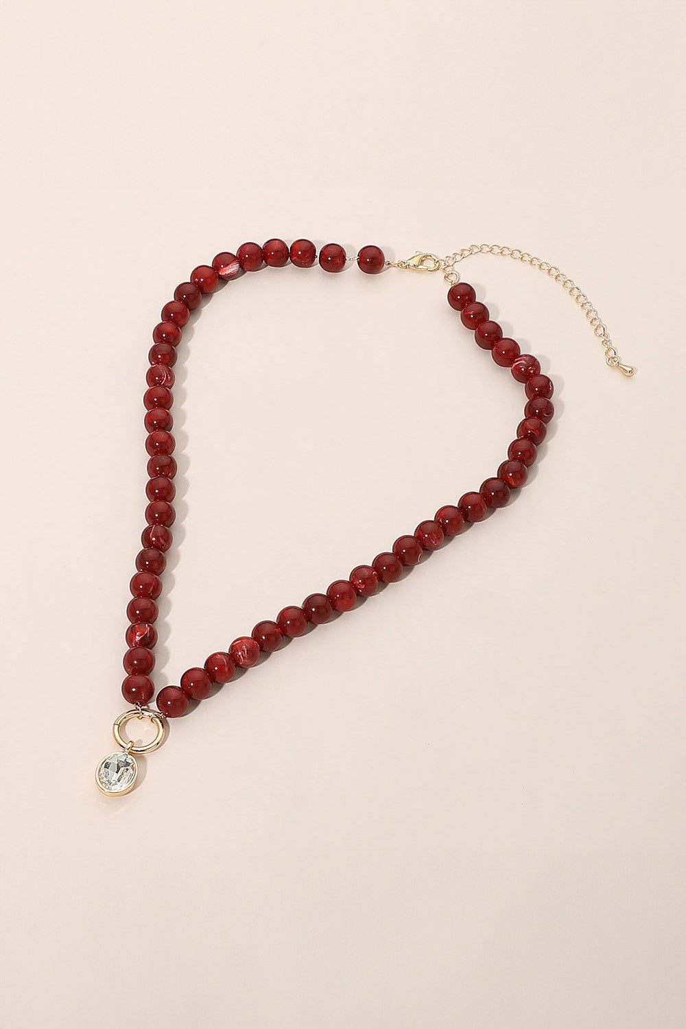 Teardrop Beaded Necklace - Red