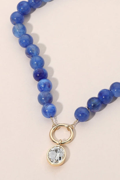 Teardrop Beaded Necklace - Blu