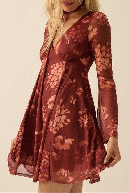 Floral Mesh Mini Dress