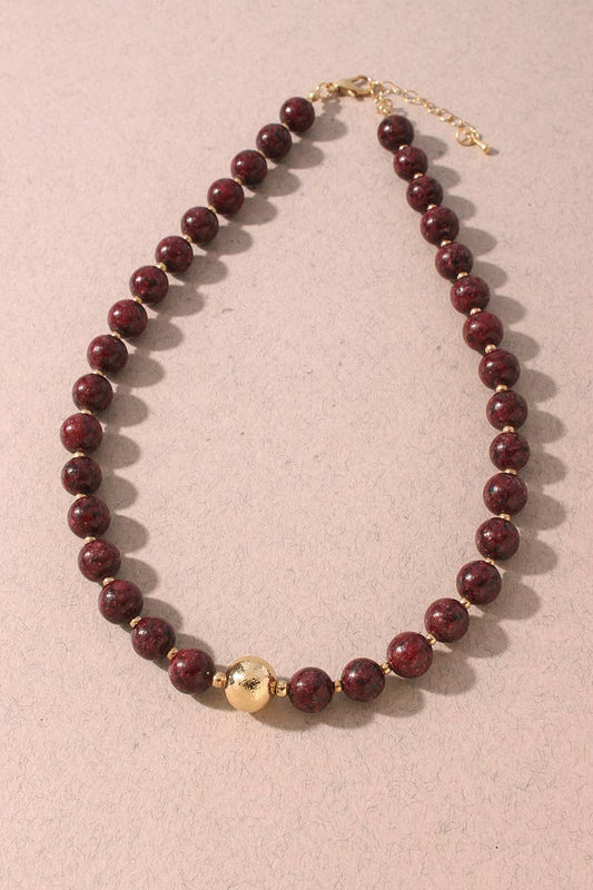 Round Resin Necklace - Burgundy