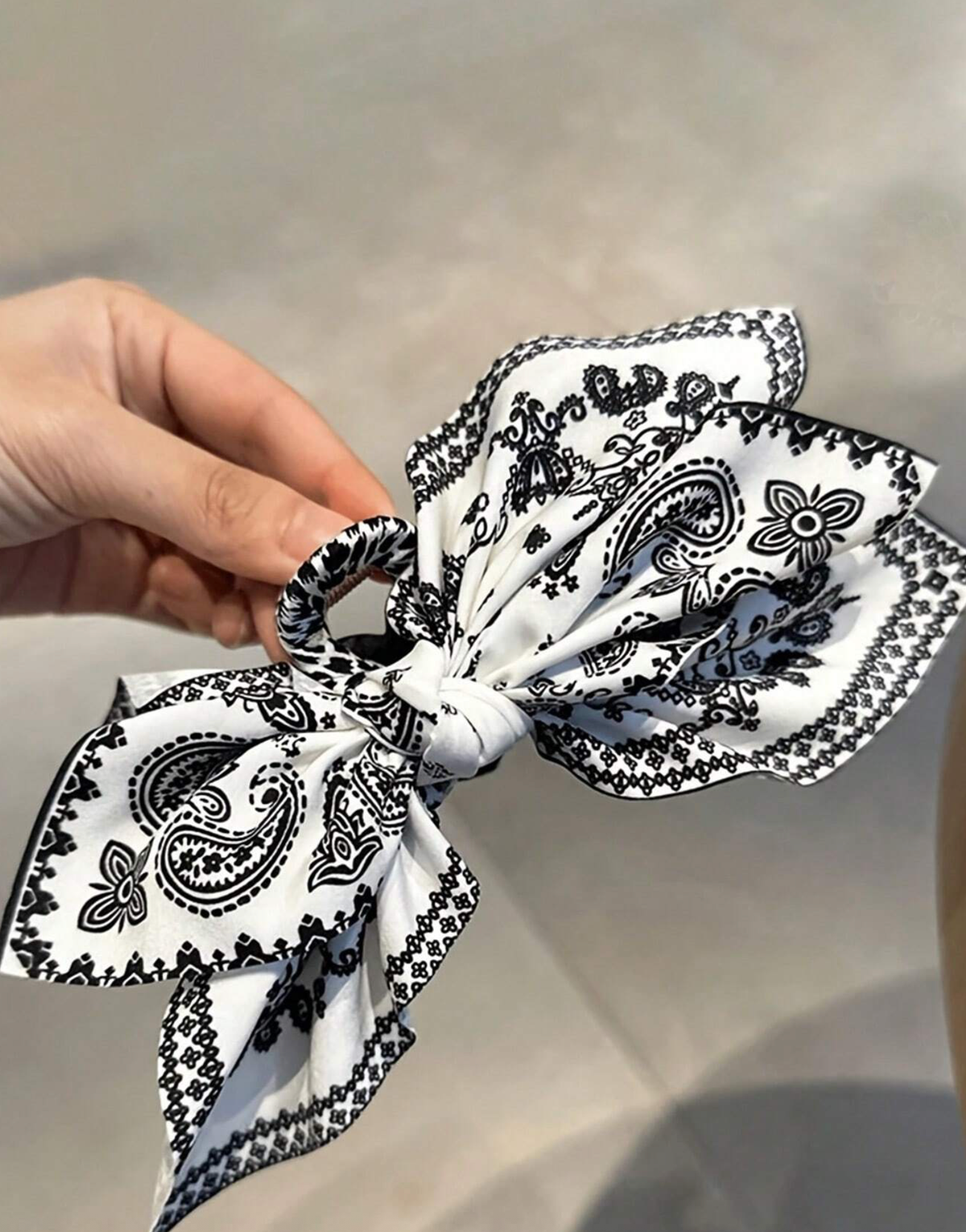 Black + White Bandana Hair Clip