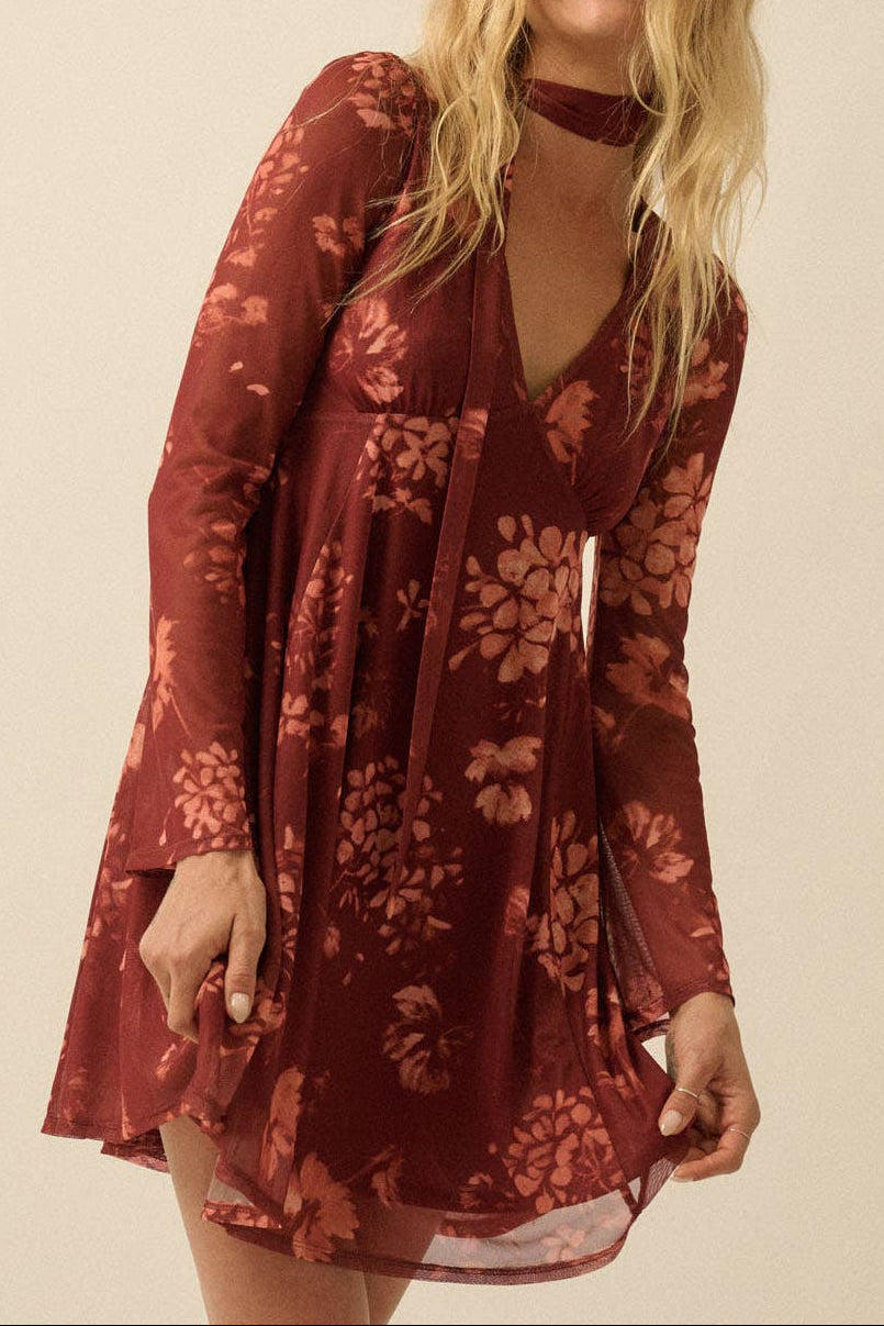 Floral Mesh Mini Dress