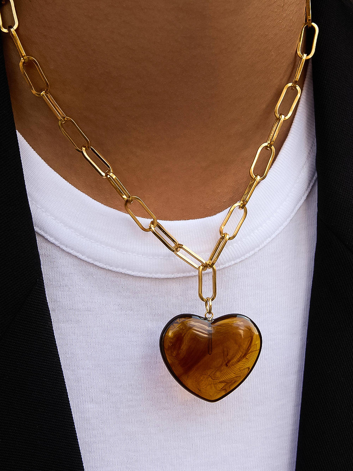 Rouell Heart Chain Necklace - Brown
