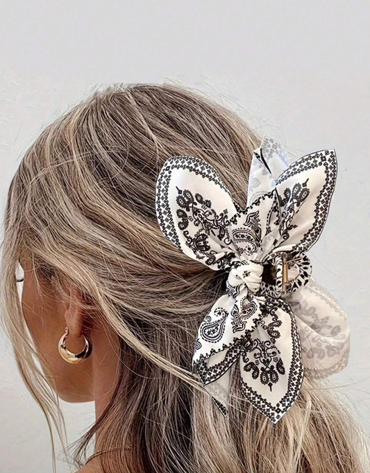 Black + White Bandana Hair Clip