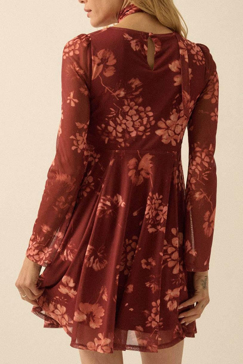 Floral Mesh Mini Dress