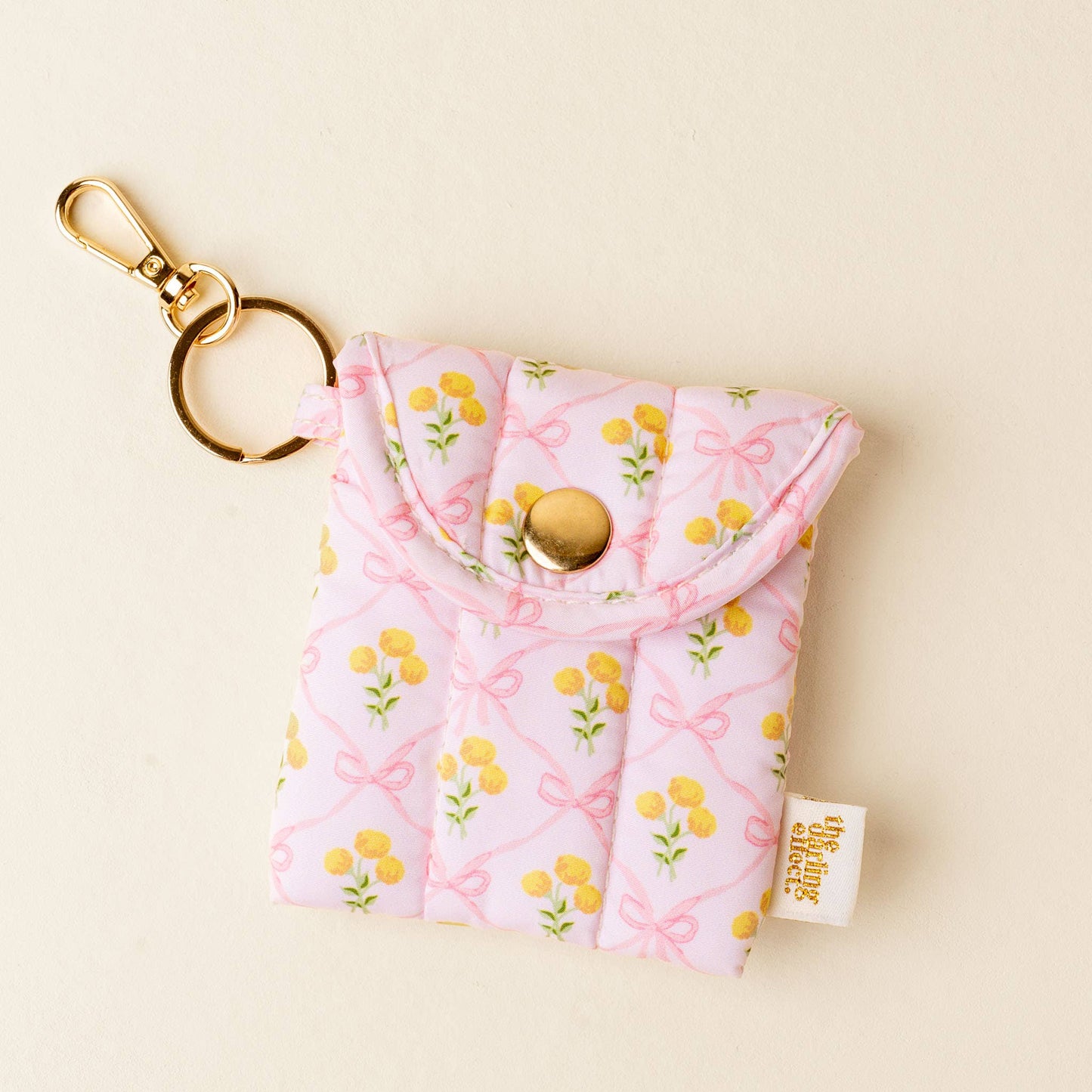 Blush Floral Puffy Earbud Case Keychain