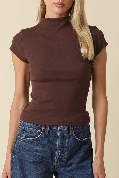 Mock Neck Shirt - Brown