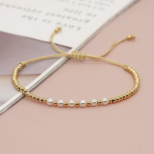Dainty Pearl + Gold Bracelet