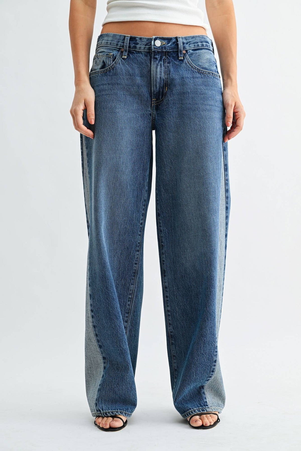 Contrast Wide Leg Jeans