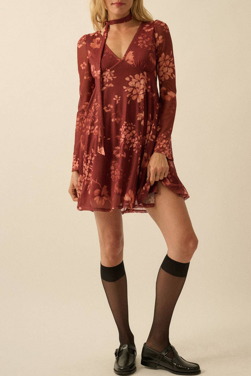 Floral Mesh Mini Dress