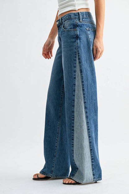 Contrast Wide Leg Jeans
