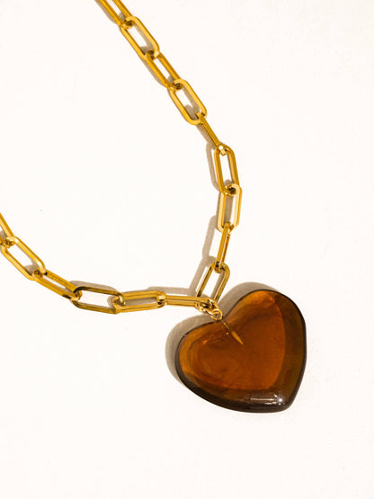 Rouell Heart Chain Necklace - Brown