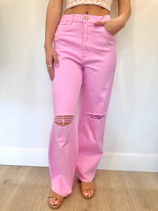 Pink Wide Leg Jeans
