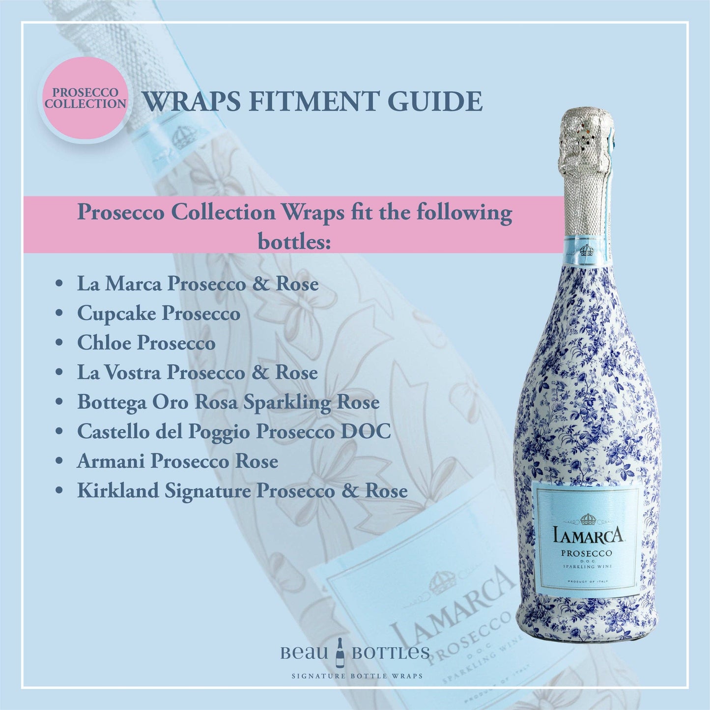 Beau Bottles Grandmillenial Blue Bows - Prosecco Collection