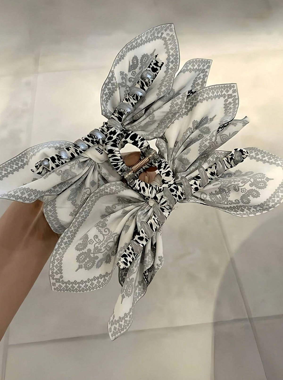 Black + White Bandana Hair Clip