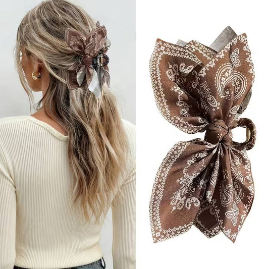 Brown - Bandana Hair Clip