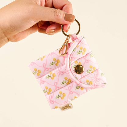 Blush Floral Puffy Earbud Case Keychain