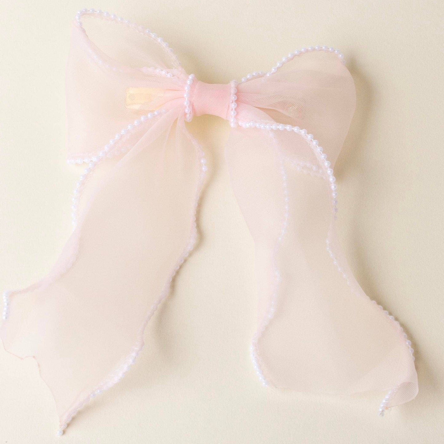 Sheer Pink Pearl Hair Bow