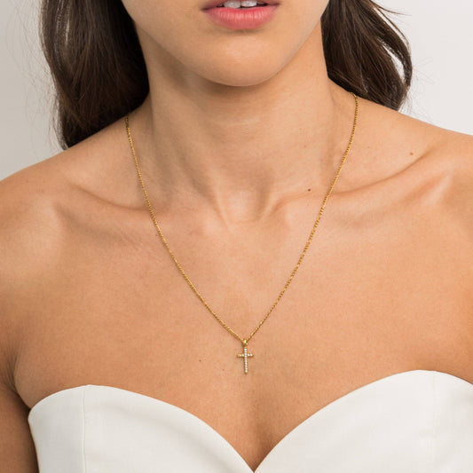 Gold Diamond Cross Pendant Necklace