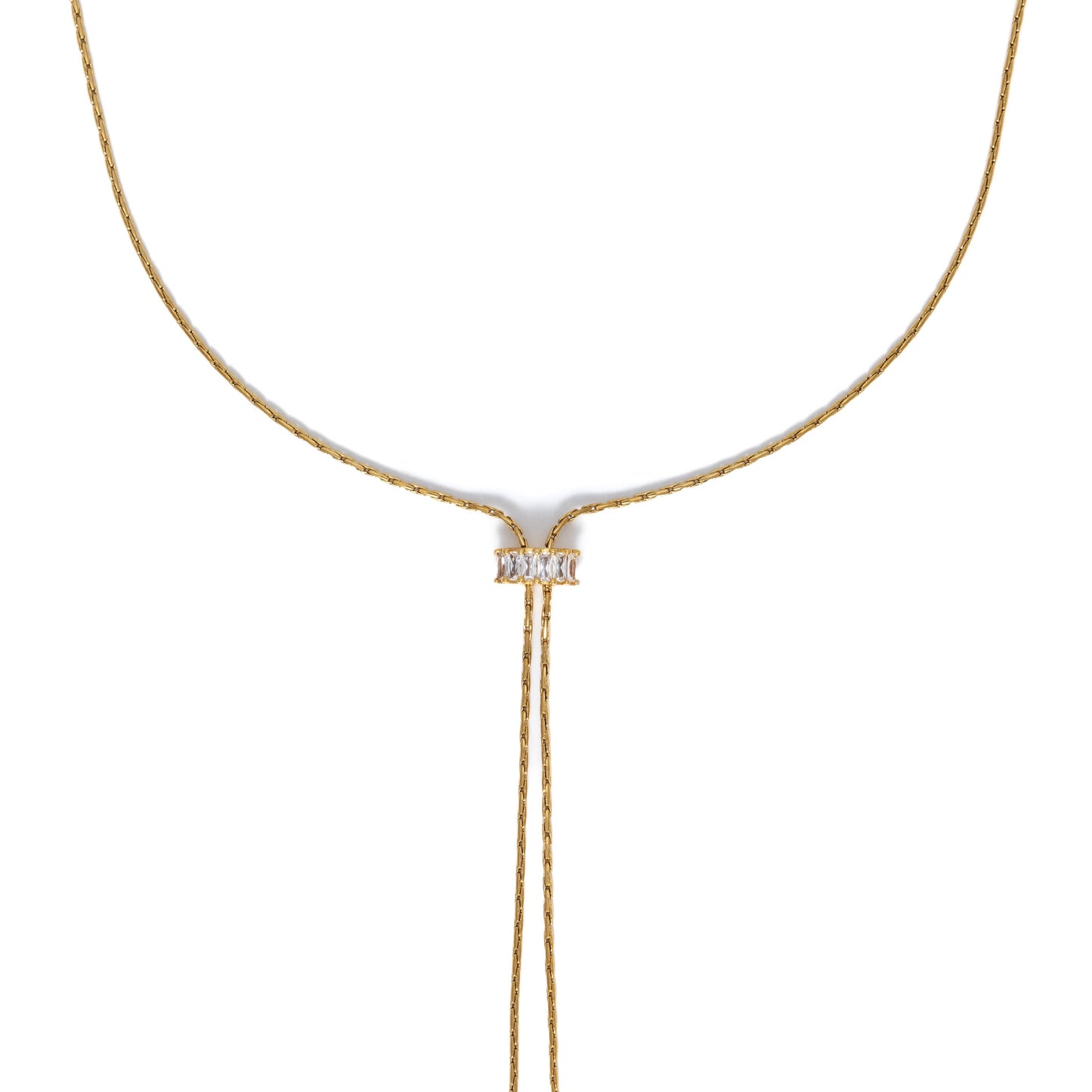 18K Gold Baguette Lariat Necklace